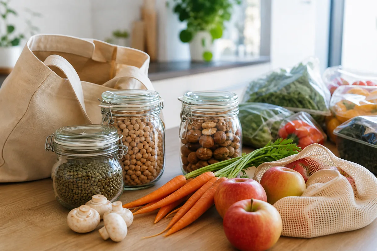 Bocaux en verre, sacs réutilisables et aliments en vrac pour limiter le plastique au supermarché