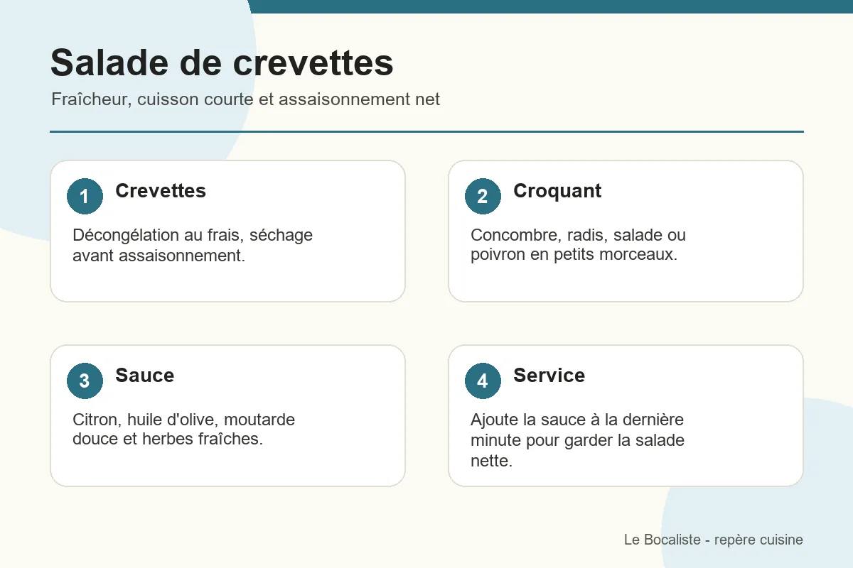 Infographie pour préparer une salade de crevettes fraîche