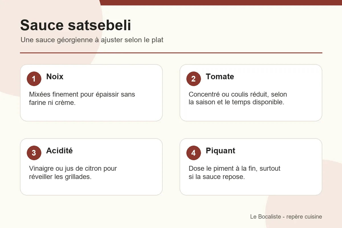 Infographie sur les équilibres de la sauce satsebeli aux noix