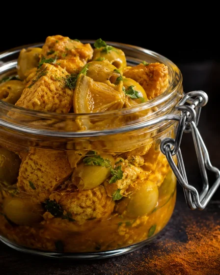 Tajine de poulet au citron confit et olives