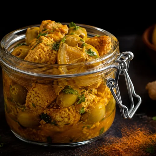 Tajine de poulet au citron confit et olives
